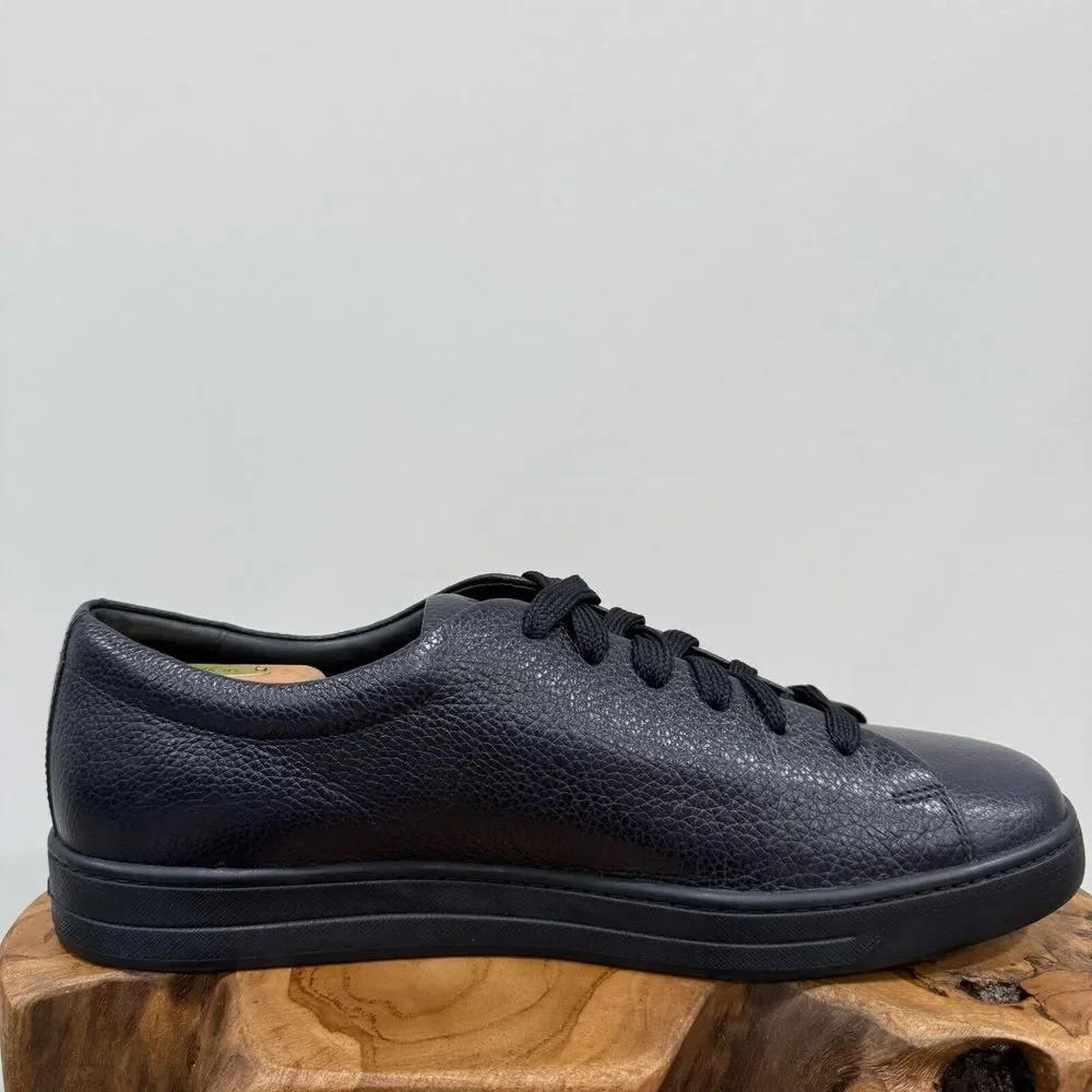 LUXURY PRADA SNEAKERS SHOES BLACK BUFFALO SKIN NAVY BLUE MEN'S 9.5 US 10.5 - Picture 8 of 14